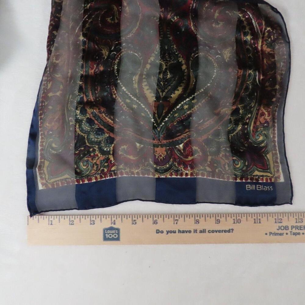 The Vintage Bill Blass Sheer Silk Chiffon Oblong Scarf in Navy Blue Burgundy Pai